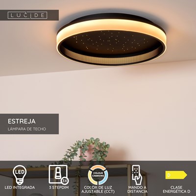 Lucide ESTREJA - Lámpara de techo - Ø 40 cm - LED 3 StepDim - CCT - 2500K/3000K - Negro